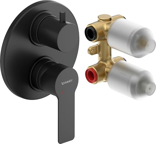 Duravit D-Code Wannenarmatur Set für 2 Verbraucher, inkl. Fertigmontageset mit Unterputz-Grundkörper, Einhebel-Brausemischer mit Keramikmischsystem, Schwarz Matt