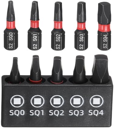 sourcing map 5pcs Square Screwdriver Bit Set SQ0 SQ1 SQ2 SQ3 SQ4 S2 Steel 1/4 Hex Shank Magnetic Power Drill Bits with Bit Holder