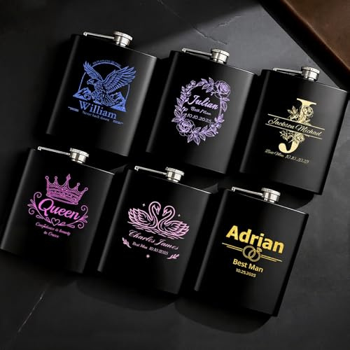 Flasque a Alcool 1 Pièce Fiole Personnalisé 8oz pour Hommes Acier Inoxydable 304 Cadeaux pour Fête des Pères Anniversaire Cadeaux de Mariage Portable Noir
