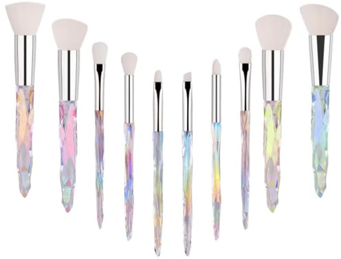 10Pcs Of Crystal handle Make up Brushes Set Cosmetic Kabuki Eyeshadow Makeup Foundation Brush Kit (Brushed White)