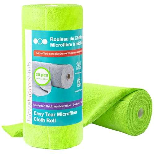 NovaHomeHub Rouleau de 30 Chiffons Microfibres 30 x 30 cm 250 GSM Ultra épais et absorbants sans Peluches Chiffons de Nettoyage réutilisables pour Cuisine écran Voiture