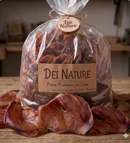 Dei NATURE Orejas de cerdo secas 50 piezas para perros y cachorros, Snack Masticable natural adecuado dieta Barf