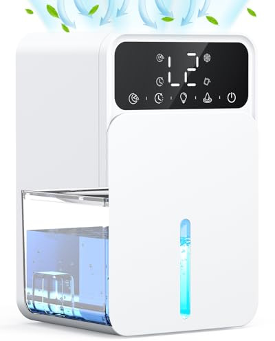 Dehumidifiers for Home, 1500ML Quite Dehumidifiers for Bedroom, Portable Electric Bathroom Dehumidifier, 12H Timer, Automatic Shutoff, 7 Colorful Lights, Mini Dehumidifier for Drying Clothes