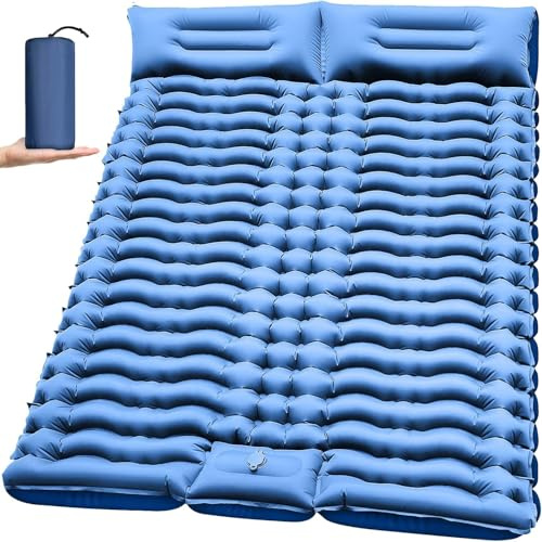 Doppel-Isomatte für Camping – 10,2 cm selbstaufblasende Isomatte mit integriertem Kissen und Fußpumpe, extra dicke 2-Personen-Campingunterlage für Rucksackreisen, Wandern, Reisen