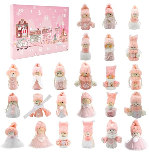 Cdithy 24Stk Adventskalender Wichtel 2026, Wichtel Adventskalender Figuren | Rosa Gnom Adventskalender, Advent Calendar Zwerge Weihnachtskalender Holz, Wichtelkalender für Kinder Jugendliche Erwachsene