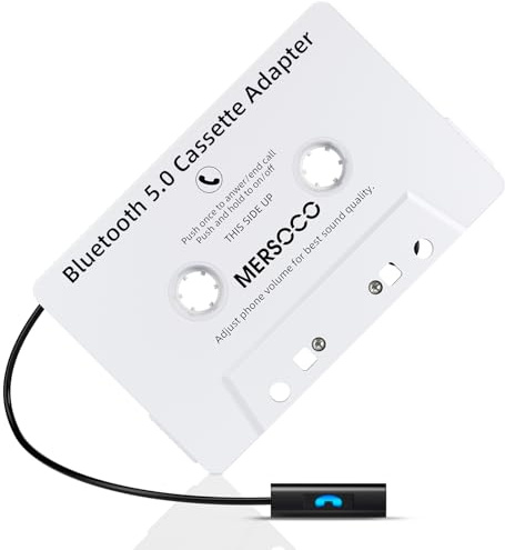 Car Audio Bluetooth 5.0 Cassette Receiver, Cassette Bluetooth Adapter for Car Tape Player, Wireless Cassette Aux Adapter with Hands-Free Calling, Universal Compatibility for Smartphone,Tablet(White)