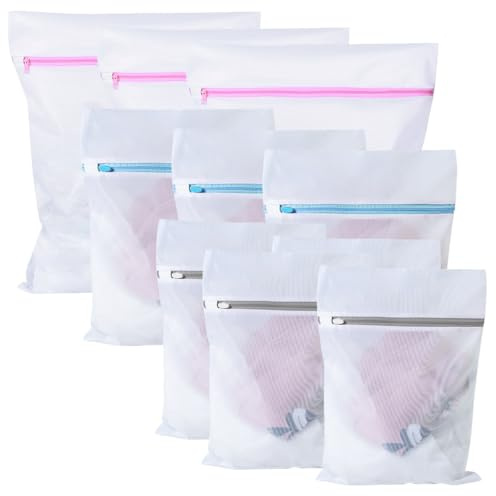 10 Stück Sacchetti per Bucato in Rete, 3 Misure Sacchetti Rete Biancheria, Sacchetto Lavanderia con Cerniera, Retina Borse da Lavatrice Biancheria, Sacchetto per Lavatrice da Maglioni, Camicie, Intima
