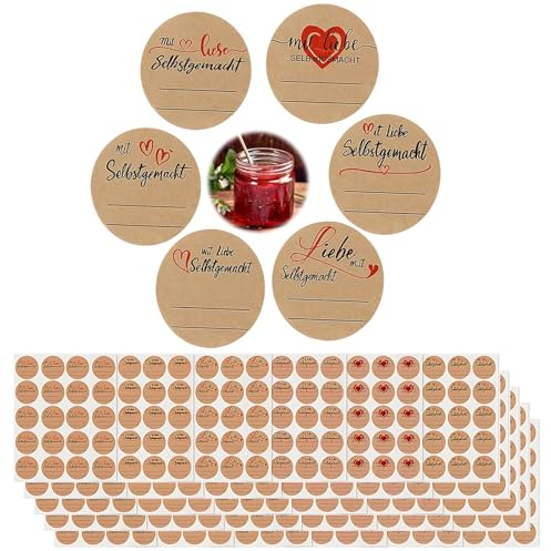 600 Stück Etiketten MarmeladengläSer, Aufkleber MarmeladengläSer, Marmeladen Etiketten, Selbstklebend Marmelade Handmade Marmeladenglas Sticker FüR Backen GeschenktüTen Flasche