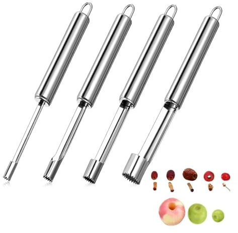 YAZWUR 4 Piezas Descorazonador de Manzanas de Acero Inoxidable, Elimina Corazones de Manzanas y Peras, Con Gancho para Colgar, Utensilio de Cocina (4 Tamaños: 2 cm, 1.4 cm, 1 cm, 0.8 cm)