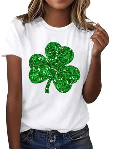 St. Patrick's Kleeblatt Glitzer Oberteile T-Shirt Damen Pailletten Patricks Kleidung Grünes Tops Casual Shirt Lässiges Outfit Party Festliche Pullover Karneval Kostüm Irische Geschenke #0121B