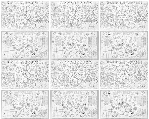 Homoyoyo Tovagliette Pasquali da Colorare Fai da Te in Carta, Set 12 Pezzi Conigli e Uova, Sottopiatti per Attività Creative e Decorazioni Tavola di Pasqua