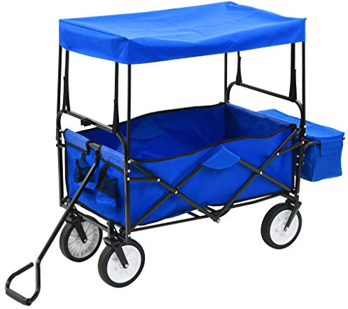 Generico Carrello Pieghevole a Mano con Tettuccio in Acciaio Blu,Carrelli Merci