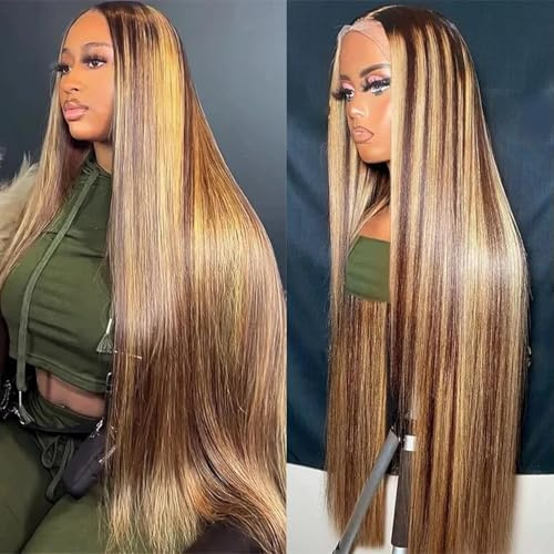 28 Inch Ombre Highlight 13X6 Straight Lace Front Wigs Human Hair 4/27 Color