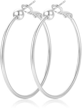 LOUMILEO 2MM Breite Creolen Silber 925 für Damen Hypoallergen Sterling Silber Post Leichtgewicht 14K Vergoldete Creolen Gold Groß mit Kugel-Detail 30/40/50/60/70MM