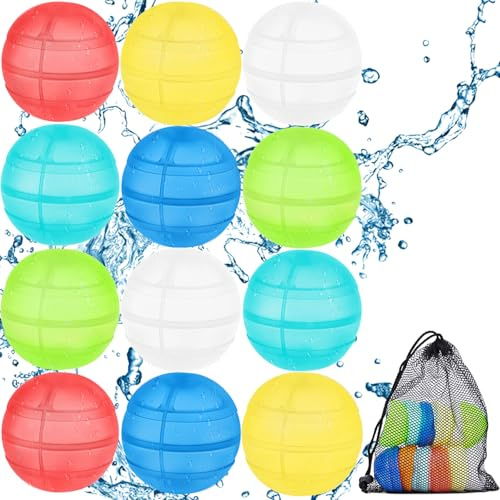 Wasserbomben Selbstschließend,12 Stück Silikon Wiederverwendbare Wasserbomben für Kinder & Erwachsene, Wasserballoons Schnellfüller Outdoor Wasserspielzeug für Pool, Strand & Sommerparty