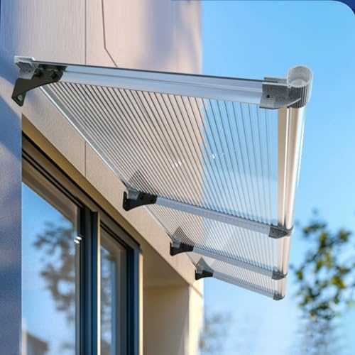 Auvent de Véranda,Marquise de Porte d’Entrée en Polycarbonate Transparent,Marquise Solaire Porte Terrasse Toit Abri Protection Contre la Pluie et UV,avec Cadre en Aluminium (65x420cm)