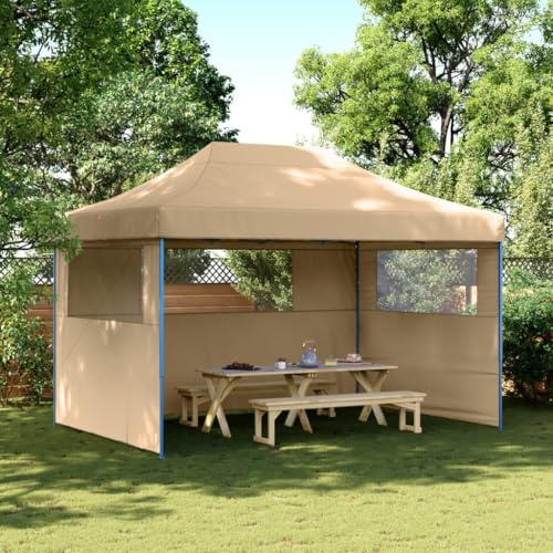 Tenda pieghevole pop-up con 3 lati beige, tenda pieghevole per feste in tessuto Oxford con rivestimento in PVC, gazebo pop-up con finestre trasparenti e struttura in acciaio stabile