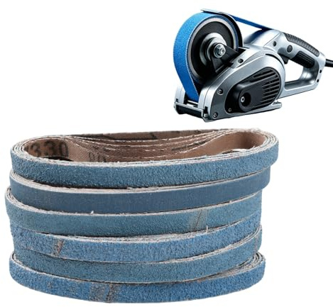 Bandas de Lija Zircón 10x330mm, 5 por Grano 60/80/100/120/240/320, Set 30 Piezas para Lijadora de Banda Neumática, Metal Madera