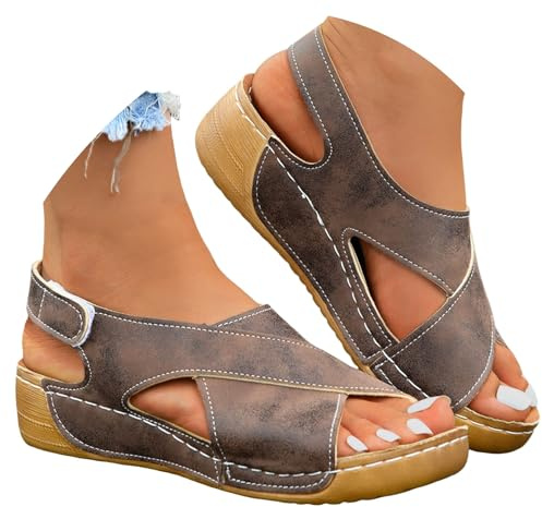 Sandales Femme Été Confortable Nue Pied Ete Compensées Sandale Cuir Et Nu-Pieds Chaussure Compensee Confort Chaussures Orthopedique Nu Pieds Orthopédique Eté Semelles Amovibles Orthopédiques 41