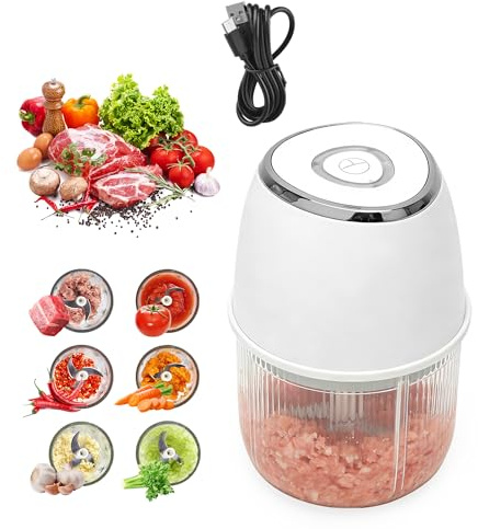 Picadora eléctrica de 350 ml, picadora de verduras, cebolla, picadora eléctrica multipicadora, hoja de acero inoxidable 304, USB tipo C, carga USB tipo C, cebolla, picadora para verduras, carne, ajo