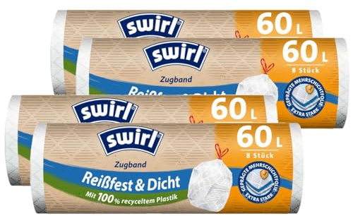 4x Swirl Zugband Müllbeutel 60L (10 stk./ Rolle)