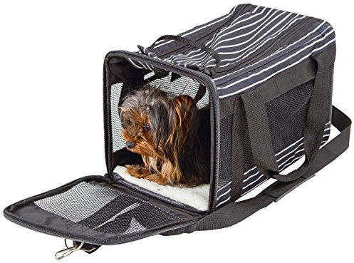 Kerbl Pet Tragetasche Cuba | Schwarz/Weiß, 40 × 26 × 28 cm, Polyester, mit waschbarem Bezug und kratzfesten Netzeinsätzen