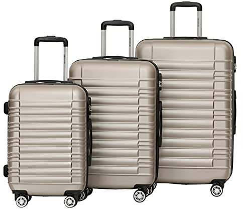 BEIBYE Zwillingsrollen Reisekoffer Koffer Trolleys Hartschale M-L-XL-Set (Champagner, Set)
