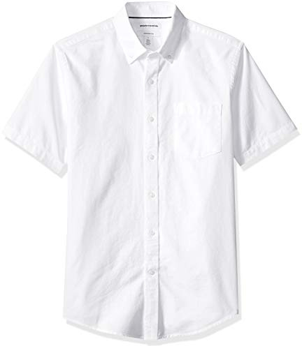 Amazon Essentials Chemise Oxford à Une Poche et Manches Courtes Coupe Ajustée Homme, Blanc, L