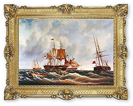 Lnxp Wunderschönes Gemälde Schiffsbild Bild Schiff Segelschiff Meer Wellen Maritime 90x70 cm Bilder Barock Antik Repro 58B