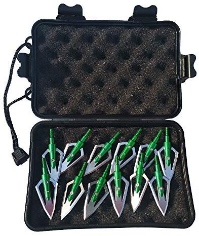 SHARROW 12pcs Puntas de Flechas 2 Hojas Cuchillas Agudas Broadhead 100 Grains con Caja para Flechas de Ballesta Pernos Flechas de Carbono (Verde)