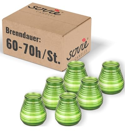 Sovie CANDLES Glaswindlicht Flairlight DUNKELGRÜN 6er Set – Edle Kerzen im Glas – ca. 60–70 Std Brenndauer – Stilvolle Deko & Ambiente