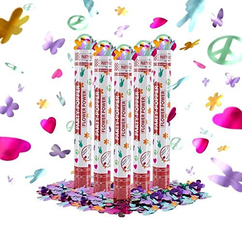 Party Factory – Konfettikanone Flower Power Party Popper 5er Set – Partygadgets Konfetti Kanone 40cm mit Schnipseln für Hochzeit, Geburtstag oder Silvester – Bis 8m Flughöhe, für Innen & Außen