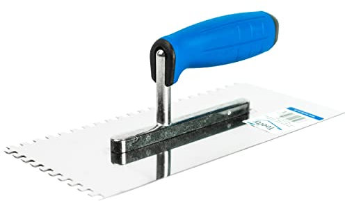 Toolty Stainless Steel Square Notched Trowel, Tiling Trowel, Plastering Trowel -270mm, 6x6mm - for Adhesive mortars - Rubber Handle, Tile, Tiling, Adhesive, DIY - TLTY-7106