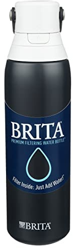 Brita Stainless Steel Premium Filtering Water Bottle, BPA-Free, Replaces 300 Plastic Water Bottles, Filter Lasts 2 Months or 40 Gallons, Includes 1 Filter, Kitchen Accessories, Carbon - 20 oz.