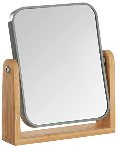 YEAKE Miroir de Maquillage Double Face grossissant x3 avec Support en Bambou, Petit Miroir de Table de Bureau avec Rotation à 360°, Miroir cosmétique Portable, Bon pour la Table, Les Voyages - Gris