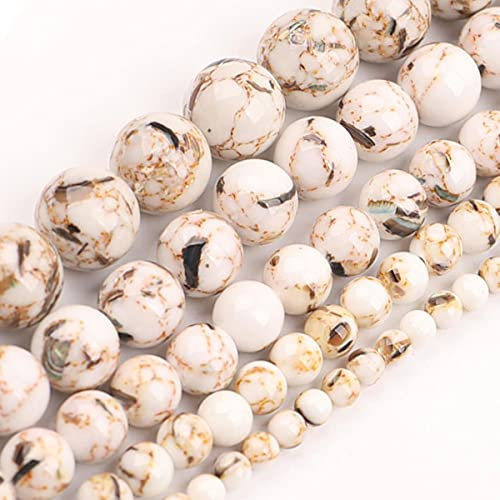 Naturstein, Türkis, Achate, Tigerauge, runde, lose Steinperlen, 4/6/8/10/12 mm, geeignet für die Herstellung von DIY-Charme-Schmuck, weiße Schale, Howlith, 6 mm, ca. 61 Stück