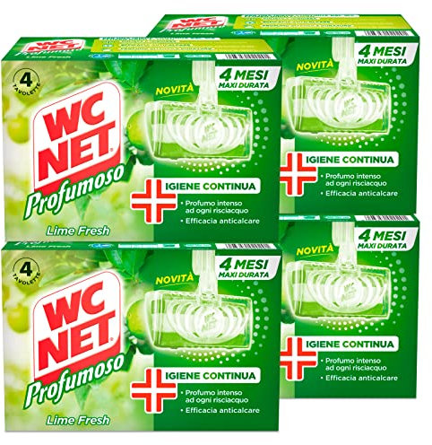 Wc Net - Tavoletta Profumoso 3 Effect, Detergente Igienizzante Solido per WC, Fragranza Lime Fresh, Lunga Duarata, 4 Pezzi x 4 Confezione