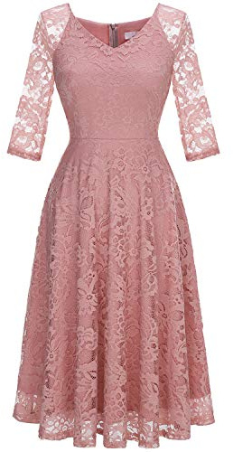 Dressystar Damas Cuello en V Vestido Corto de Dama de Honor Fiesta Festiva Floral Cocktail Vestido Ballgown Blush M