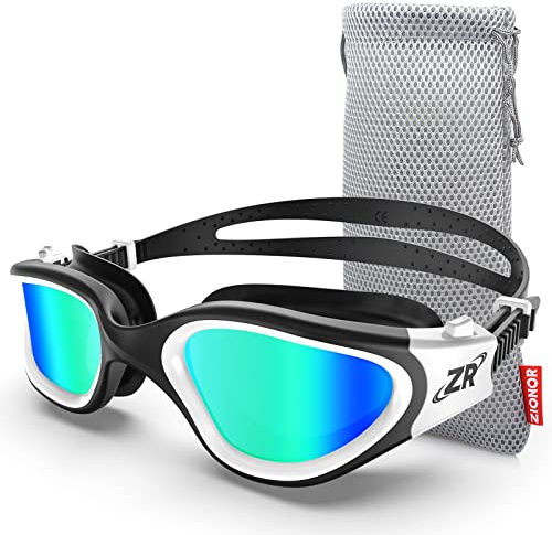 ZIONOR Gafas de natación, G1 MAX polarizadas para natación con protección UV, antiempañamiento, correa ajustable para adultos y hombres y mujeres (A0-White-Gold)
