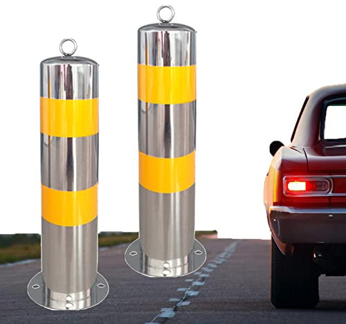 Edelstahl-Sicherheitspfosten Für Einfahrten,Parkplatz-Absperrung Reflektierendes Klebeband Parkpfosten-Poller Sperre Stahl Parkplatzsperre Poller mit Hängende Ringe, Silber