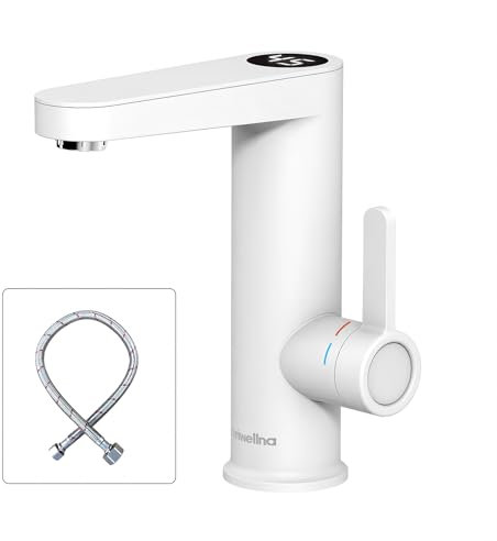 Briwellna Electric Faucet Instant Water, Electric Heater Warmwasserhahn für Badezimmerwaschbecken, 220 V elektrischer Durchlauferhitzer mit Digitalanzeige, Durchlauferhitzer-Wasserhahn (Weiß)