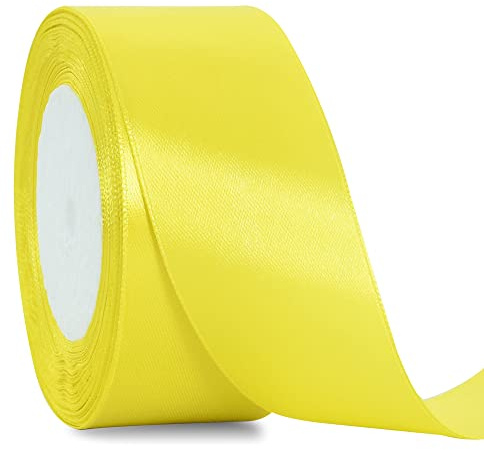 TONIFUL Satinband hellgoldfarben, breit, massives Stoffband für Hochzeit, Auto, Schneiden, Zeremonie, große Öffnung, Stuhlschärpe, Haarnähen, Handwerk, Party, Dekoration-Zitrone 4cm x 20m