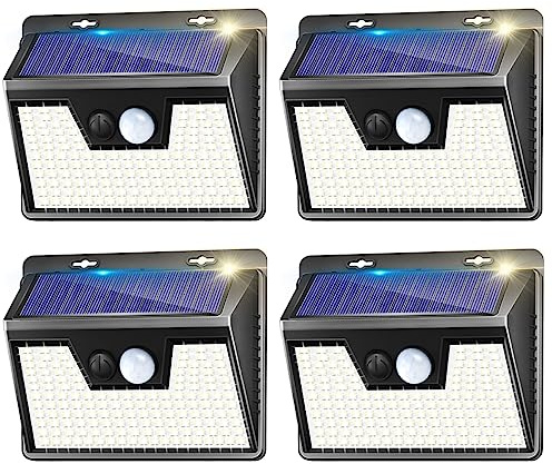 Solar Lights Outdoor 4 Pack, 140LED/3 Modes Motion Sensor Outdoor Lights Solar Powered, Wireless IP65 Waterproof Solar Wall Lights Outdoor Lights, Bright for Backyard Garden Fence Patio Front Door