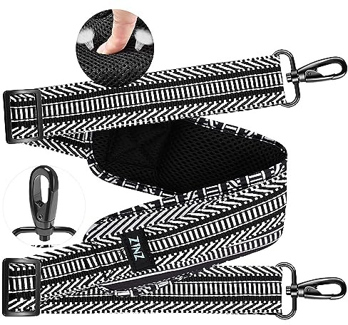 ZINZ Ultra Tjock axelrem,med fast pad 76 universal väskrem, med andningsbar kudde och dubbla balanserade justerbara spännen, för bärbar datorväska Messenger Bag Crossbody etc,Svart Vit Jacquard