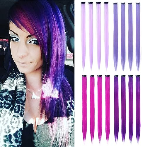 KGBFASS 16pcs Clip in Hair Extensions 20in Synthetic Hairpiece MIXPurple