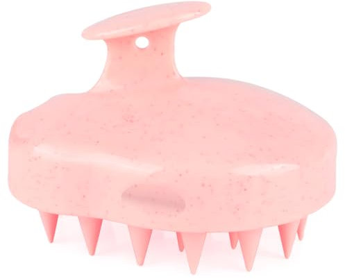 FREATECH Spazzola per Shampoo Massaggiatore per Cuoio Capelluto con Setole Morbide in Silicone per Cura del Cuoio Capelluto Ecrescita Capelli, Forfora, Manico in Paglia Grano Aggiornato, Gesso Rosa