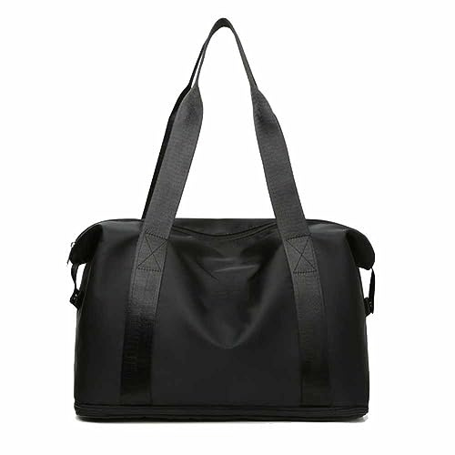 SHTGOI Damväska, sportväska med våtfack nedtill, utbyggbar 12 cm, fitnessväska, liten, vattentät, simväska, handbagage, weekendare för sport, resor, simning, vandring, camping, svart, 40*20*30 cm