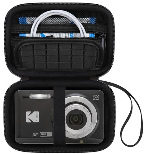 Canboc Étui de Transport pour Appareil Photo numérique Kodak pixpro FZ55 / FZ45 / FZ43 / FZ53 16mp, Sac pour caméra vidéo, câble d'adaptation de Poche zippé en Maille, Noir
