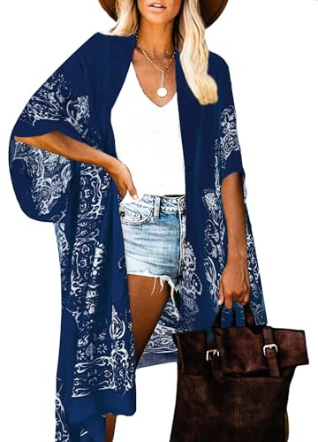 Breezy Lane Damen Badeanzug Cover Up Kimono Boho Loose Sommer Strickjacke Bikini Beachwear Cardigan Resort Bekleidung