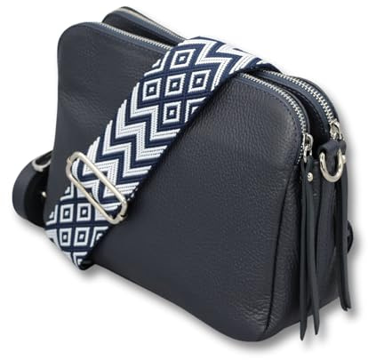 Adel Bags MARA Damen Umhängetasche Echtleder Handgefertigt Crossbody Bag | Damen Schultertasche mit Ledergurt & gemustertem Riemen, Echtes Leder, 5 Fächer, Wasserabweisend, Made in Italy